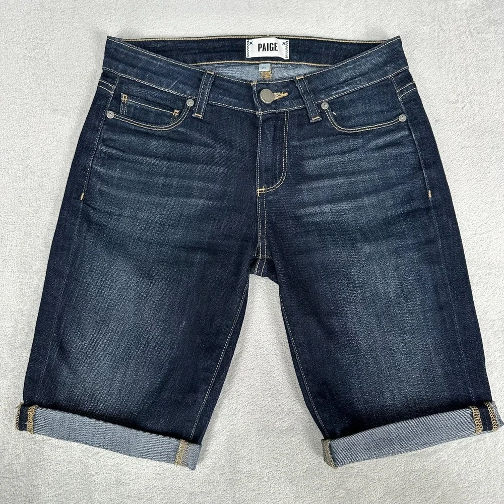 Paige Bermuda Denim Shorts Womens Size 25 Rolled Dark Wash Mid Rise
